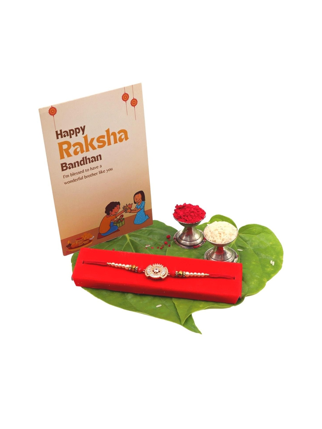 

YOUSTYLO Red & Gold-Toned Rakhi Gift Set