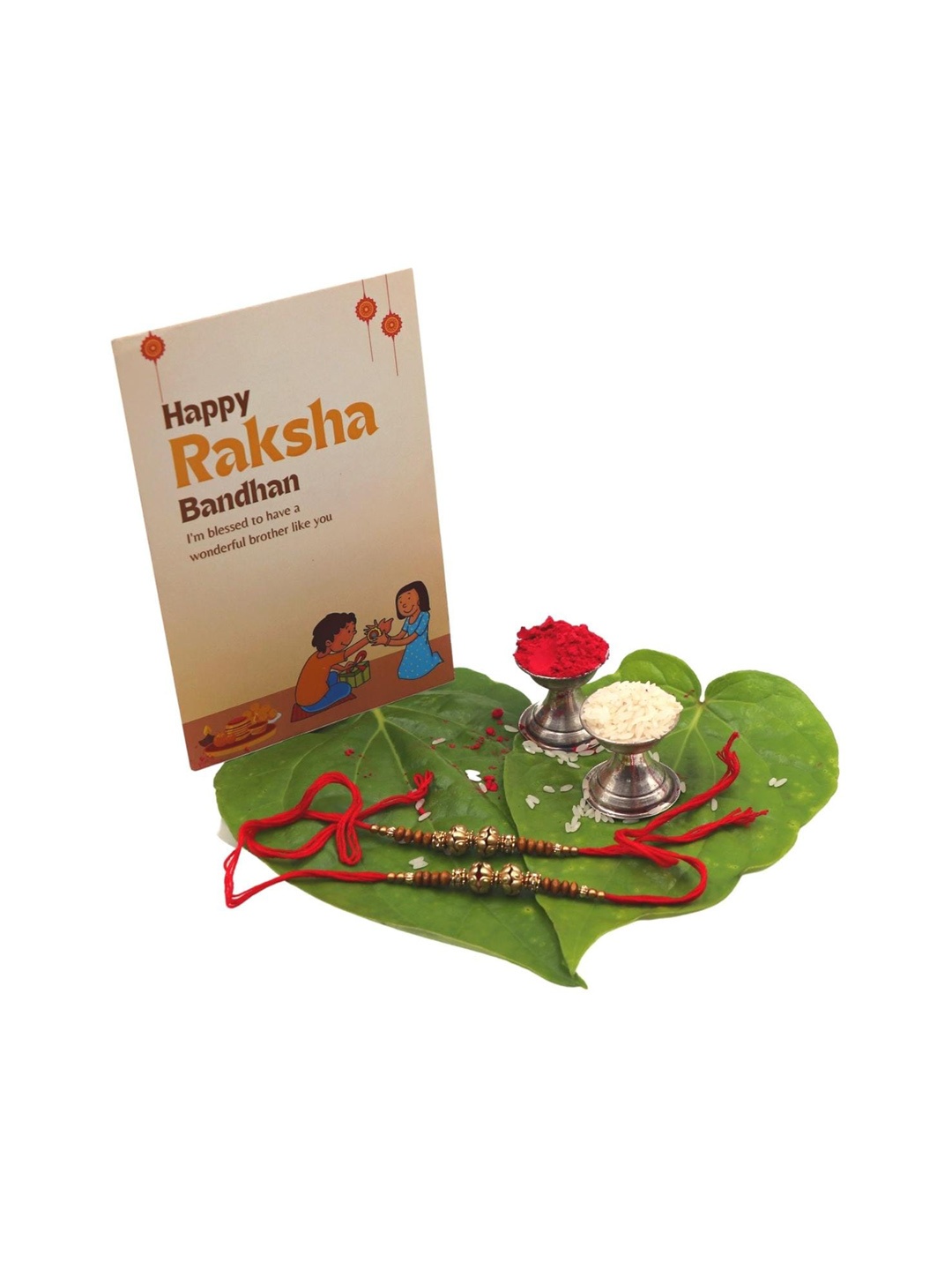 

YOUSTYLO Pack of 2 Rakhis with Roli Chawal & Greeting Card, Brown