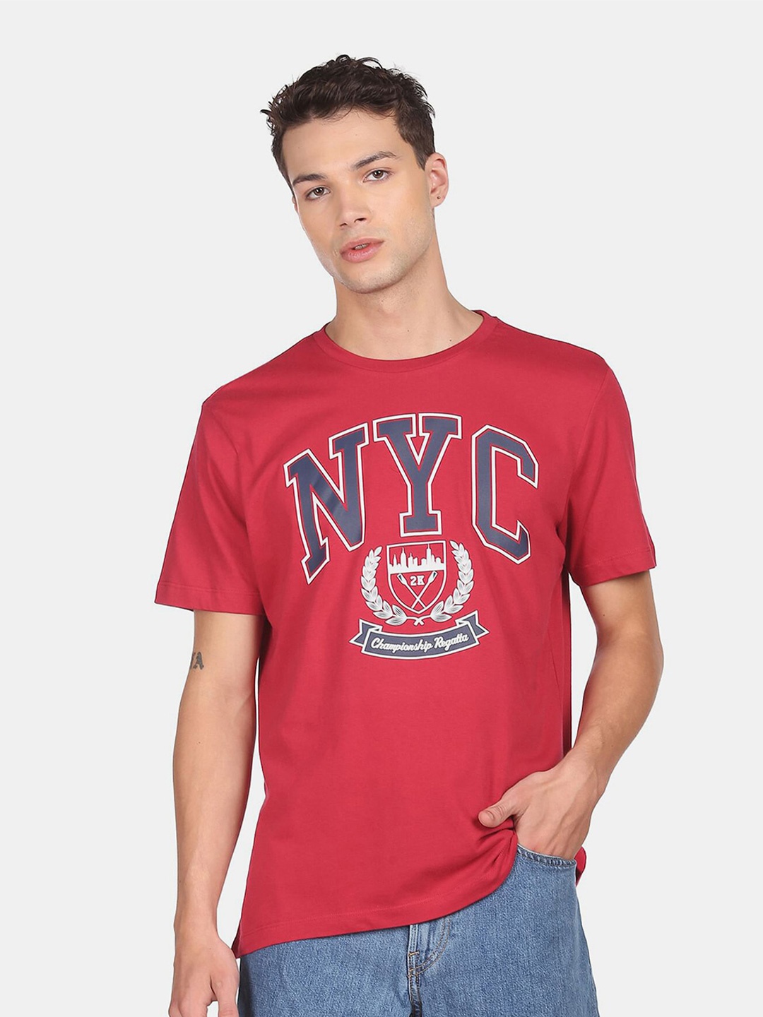 

Aeropostale Men Red Typography Printed Cotton T-shirt