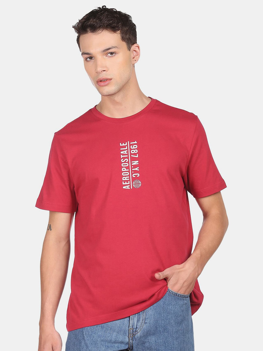 

Aeropostale Men Red Typography Printed Cotton T-shirt