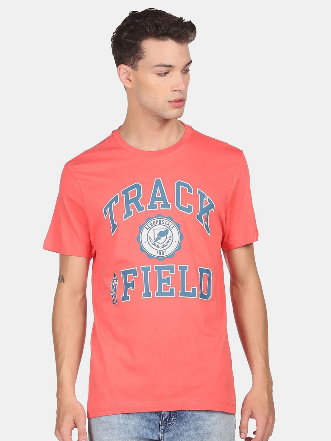 

Aeropostale Men Orange Typography Printed Applique T-shirt