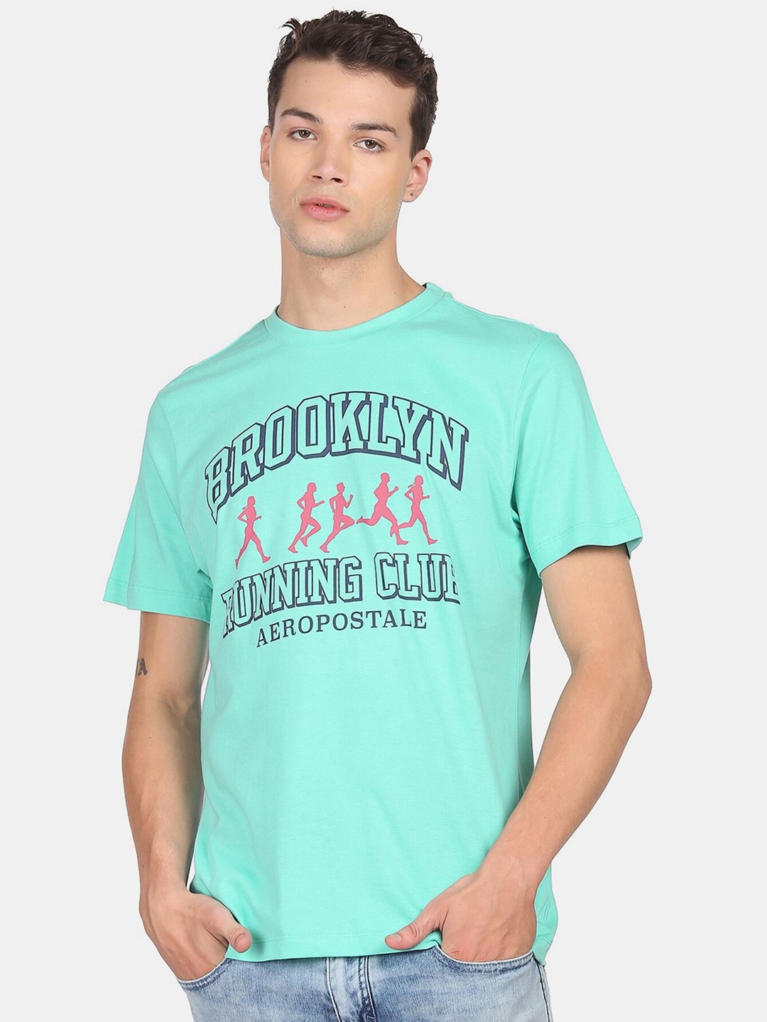 

Aeropostale Men Green Printed Applique T-shirt