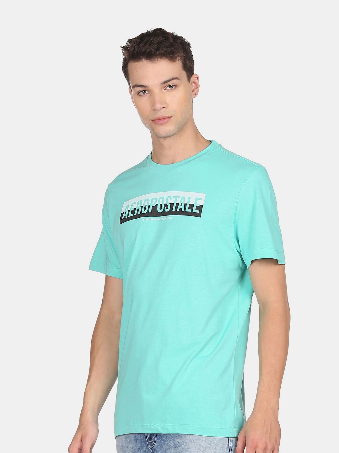 

Aeropostale Men Green Typography 100% Cotton T-shirt