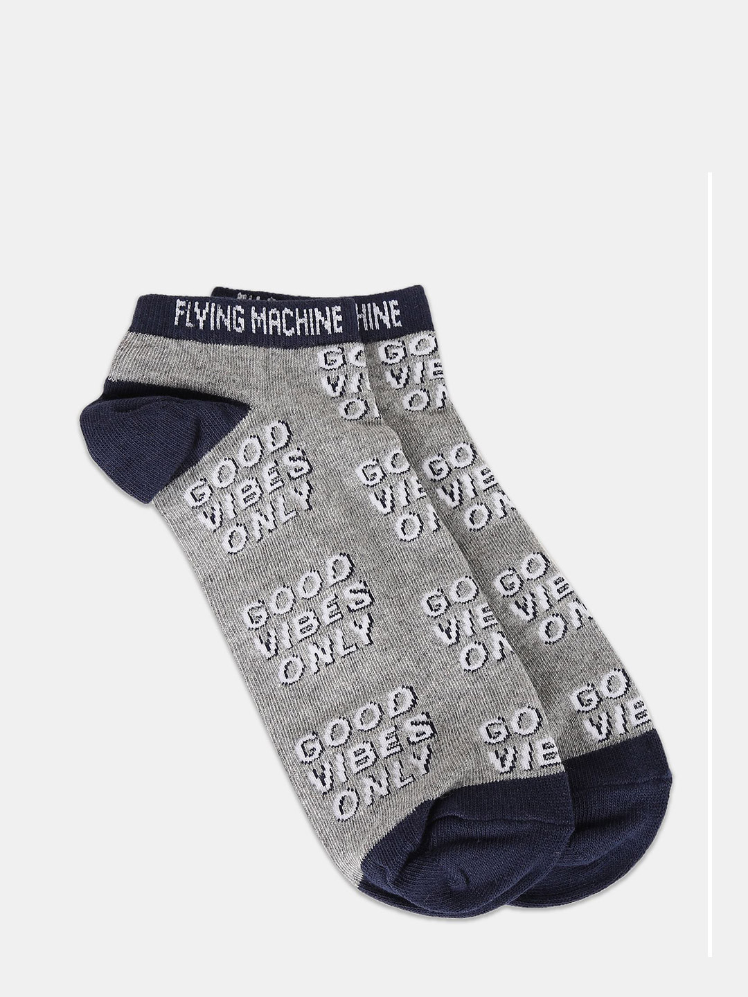 

Flying Machine Men Grey Typographic Pattern Ankle Length Socks