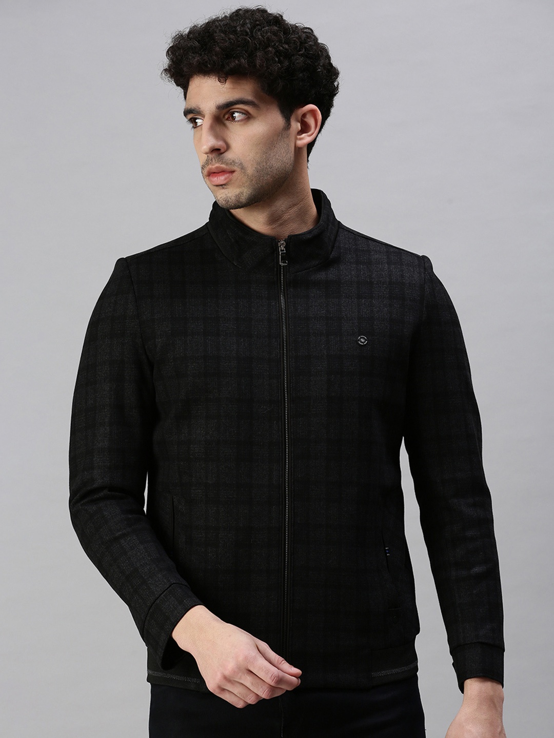 

SHOWOFF Men Black Checked Crop Tailored Jacket