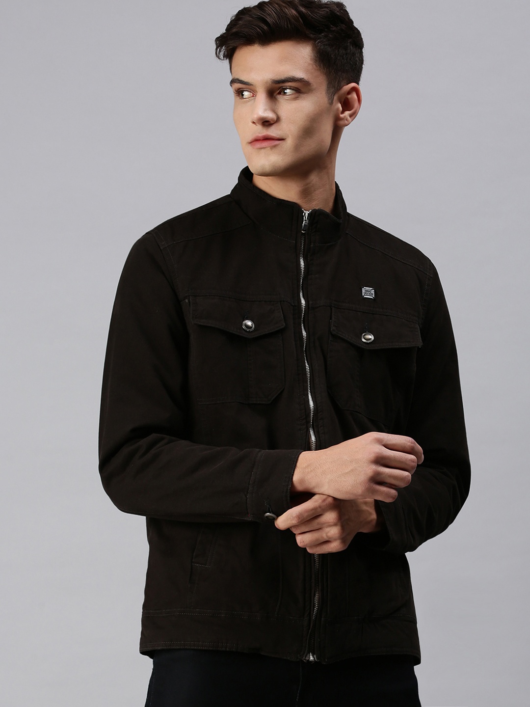 

SHOWOFF Men Black Bomber with Embroidered Jacket