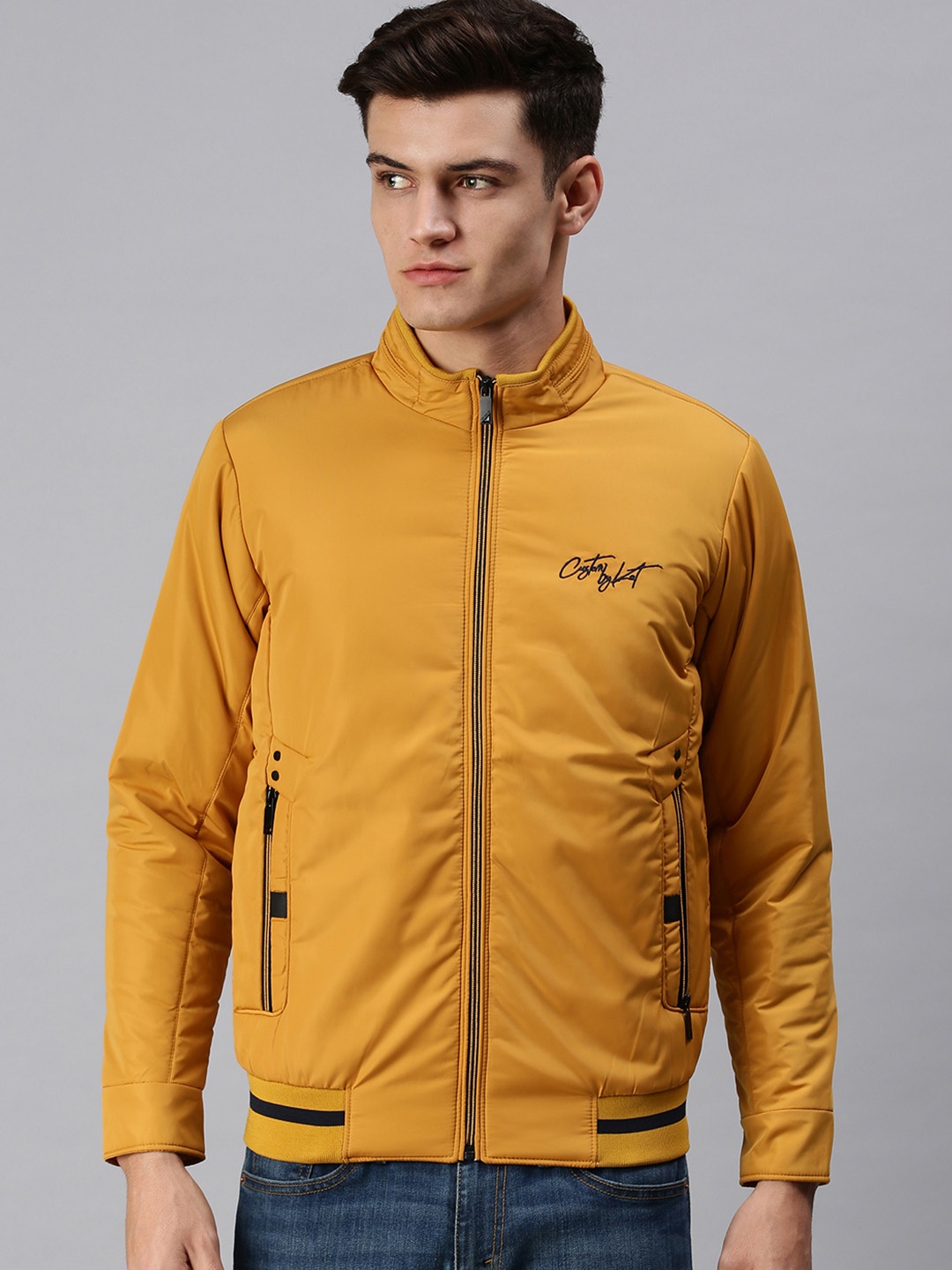 

SHOWOFF Men Mustard Bomber with Embroidered Jacket