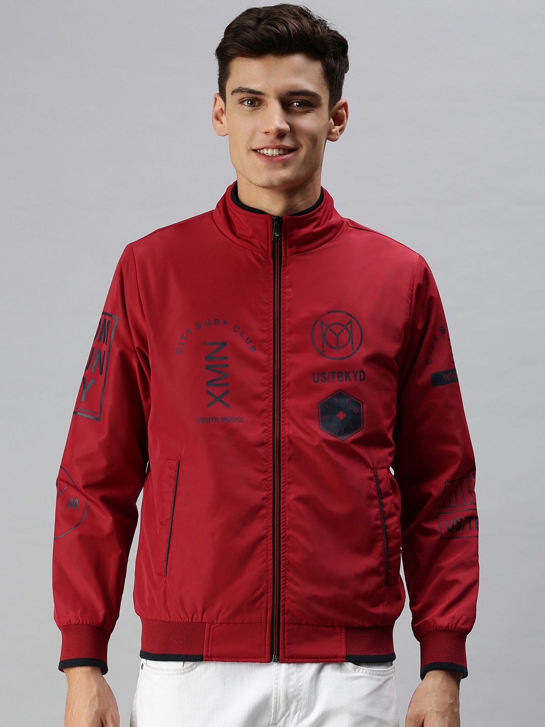 

SHOWOFF Men Red Tailored Jacket with Patchwork