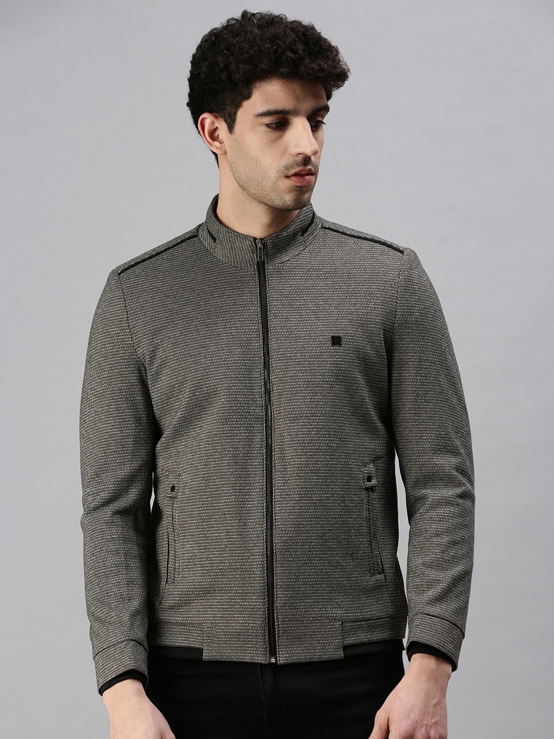 

SHOWOFF Men Grey Solid Bomber Jacket