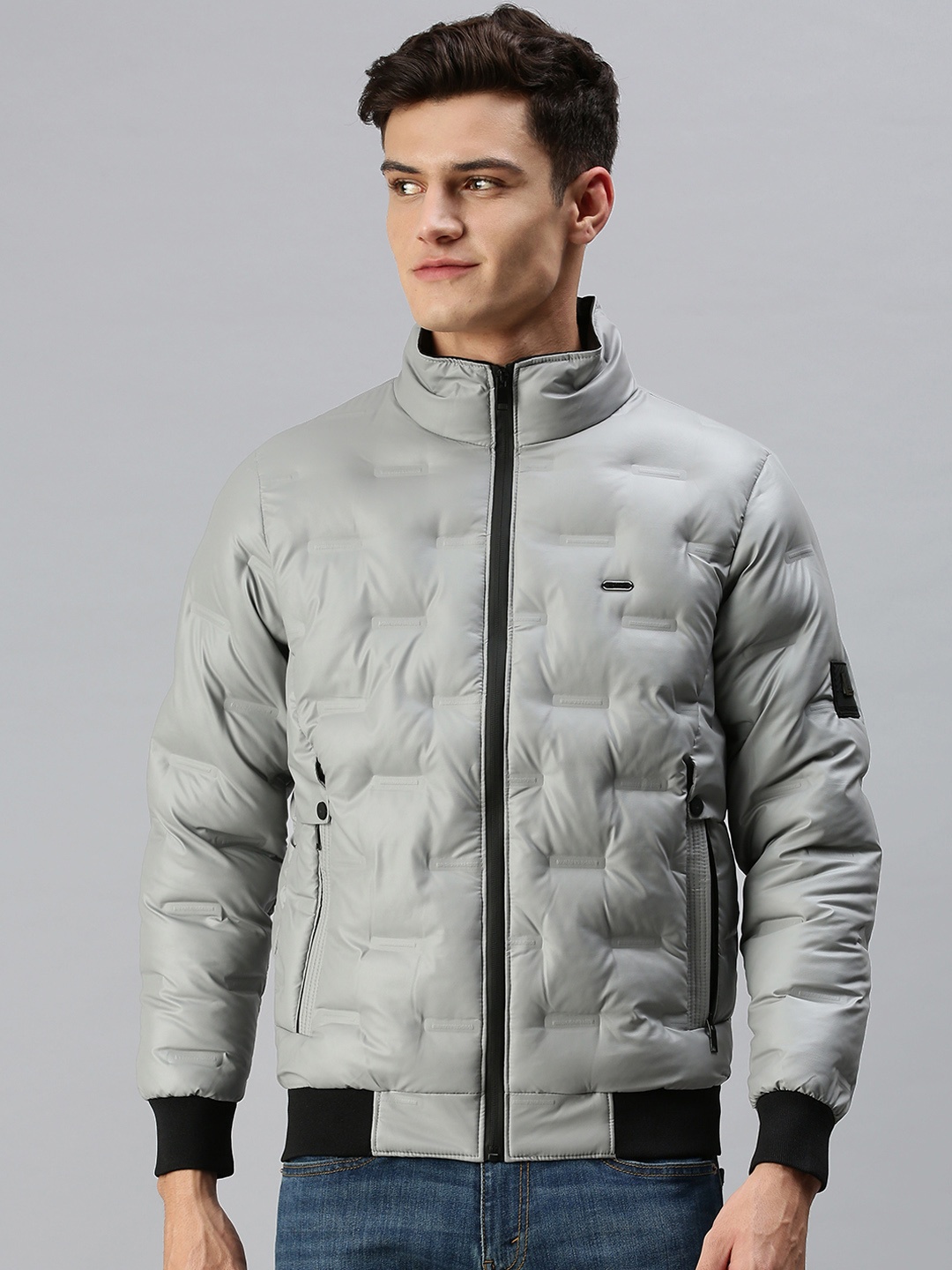 

SHOWOFF Men Grey Puffer Jacket with Embroidered