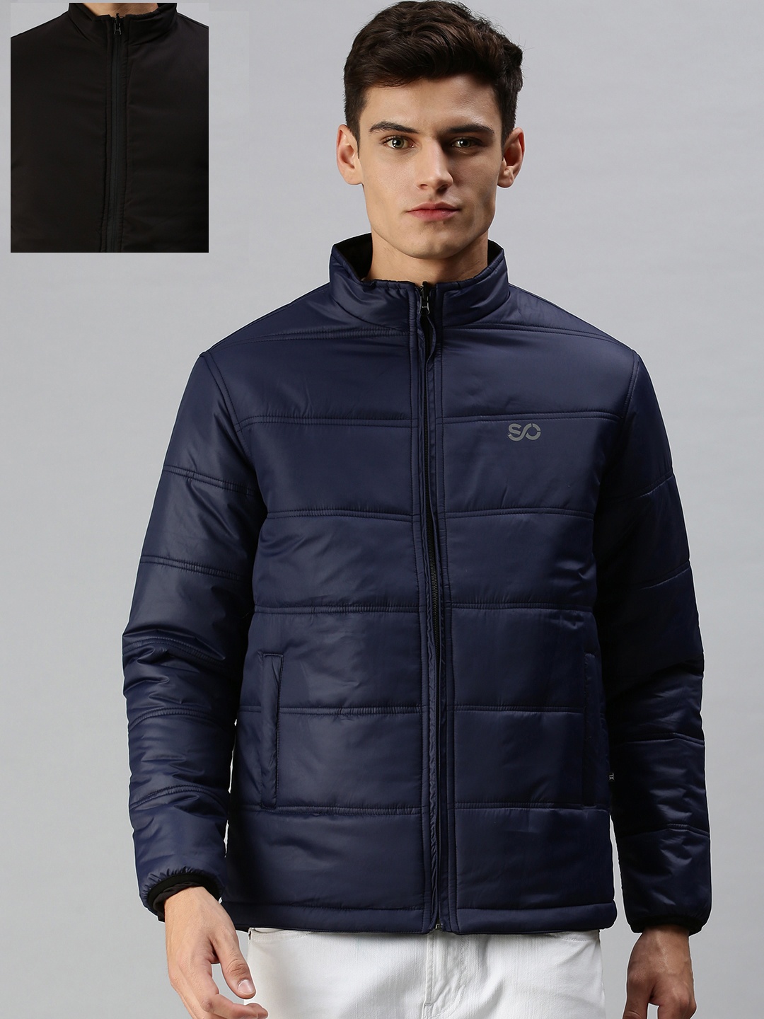 

SHOWOFF Men Navy Blue Grey Brand Logo Reversible Puffer Jacket