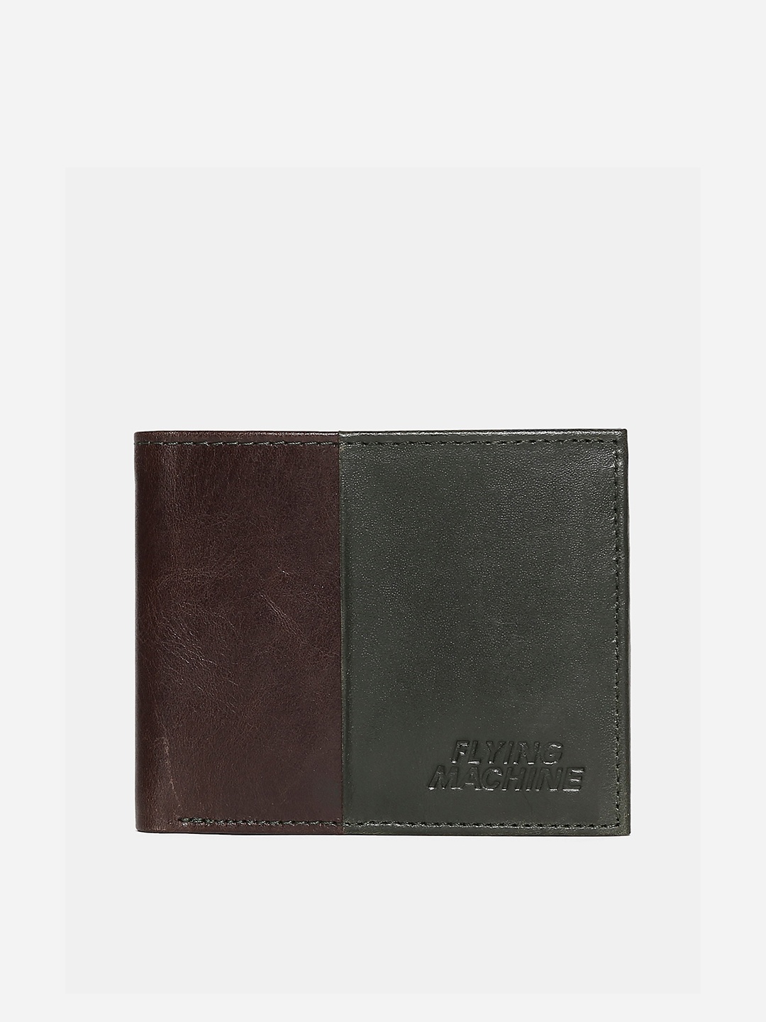 

Flying Machine Men Brown & Green Textured Leather Two Fold Wallet