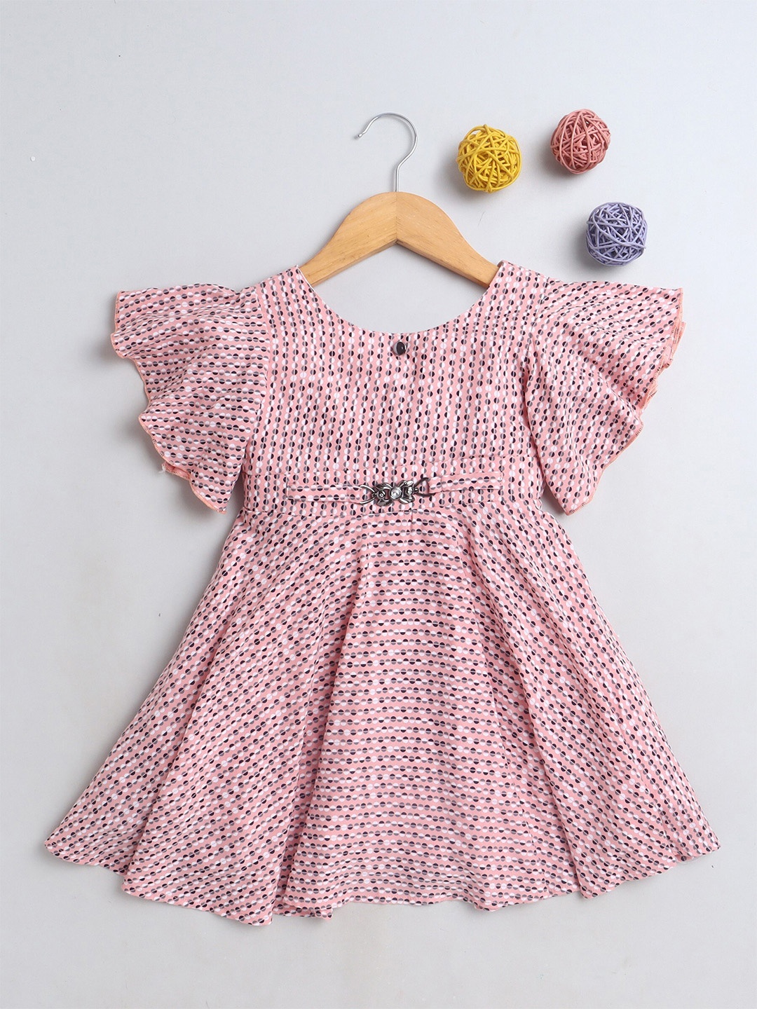 

The Magic Wand Girls Peach Polyester Abstract Print Dress