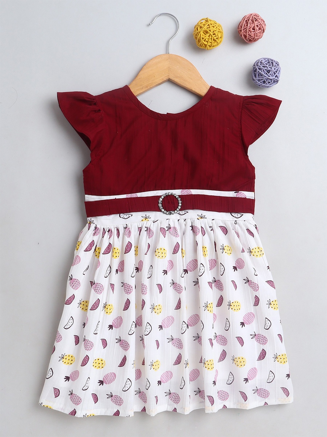 

The Magic Wand Girls Maroon & White Printed Dress