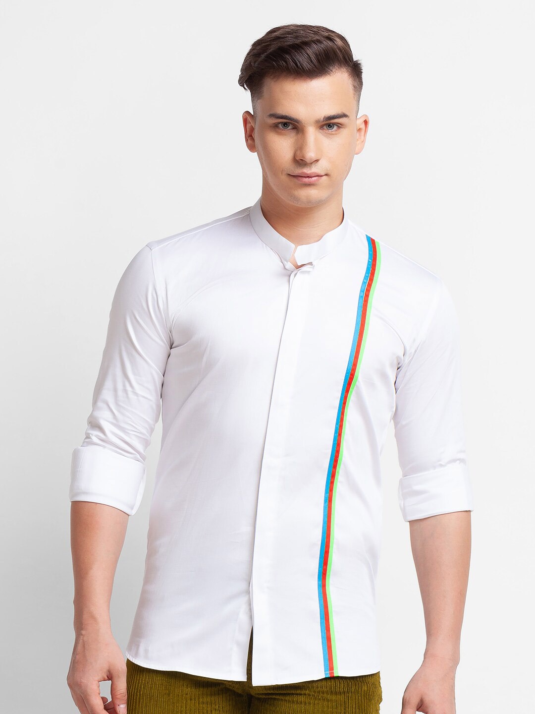 

mode de base Men White Slim Fit Casual Shirt