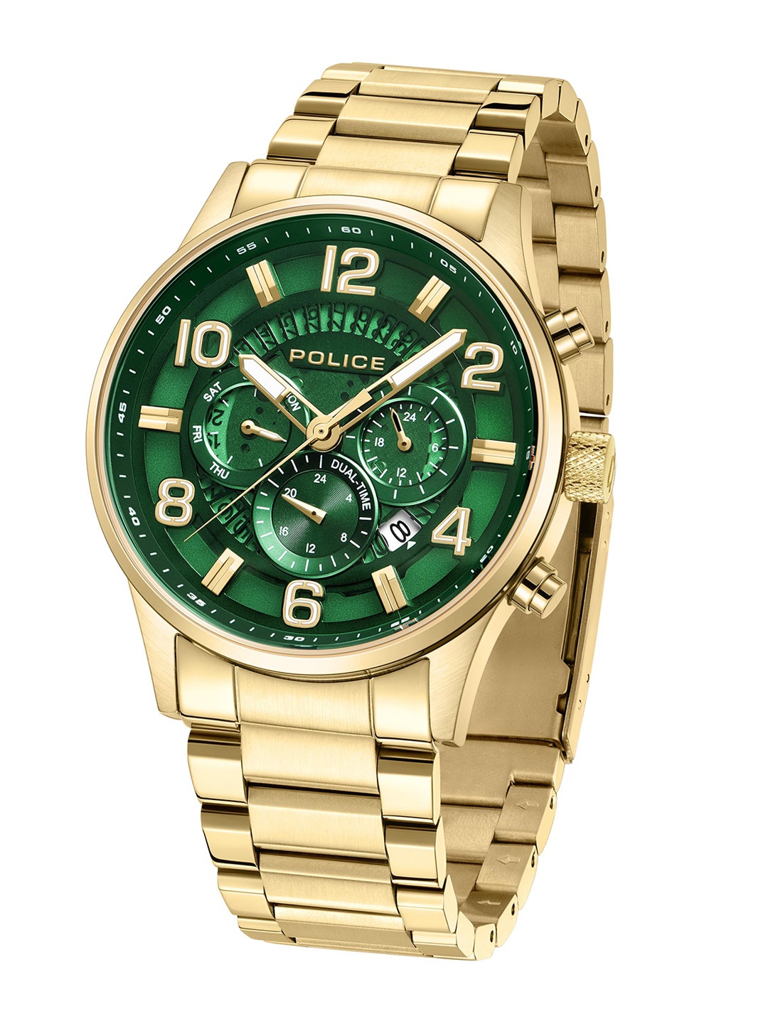 

Police Men Green Dial & Gold Toned Stainless Steel Bracelet Style Straps Analogue Watch