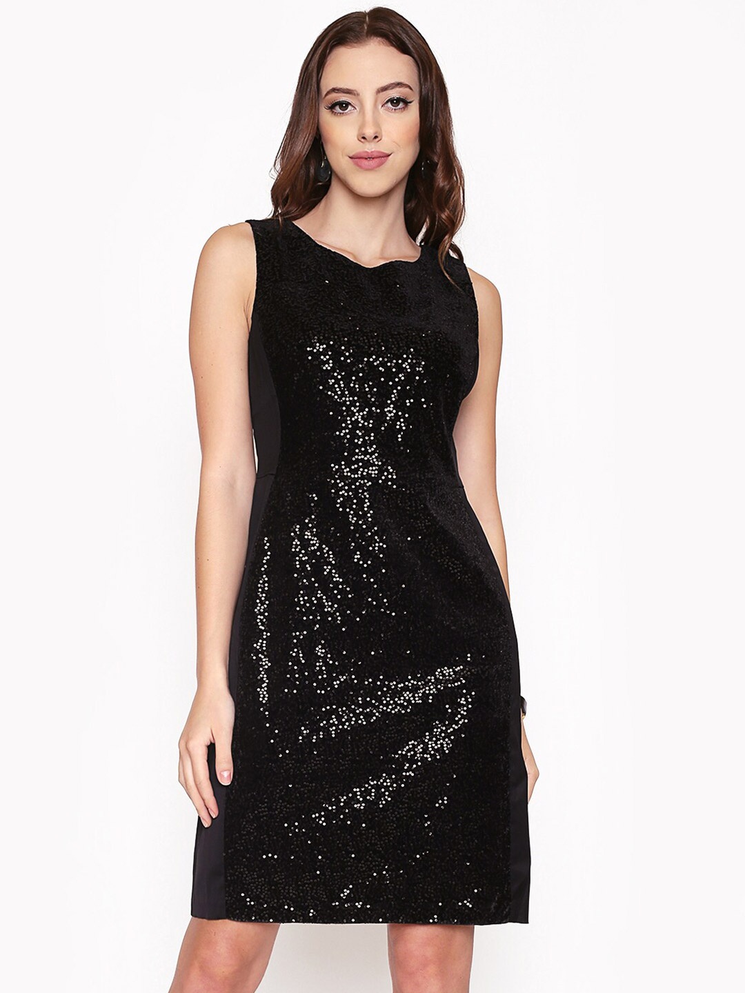 

250 DESIGNS Black Embellished Georgette Sheath Dress