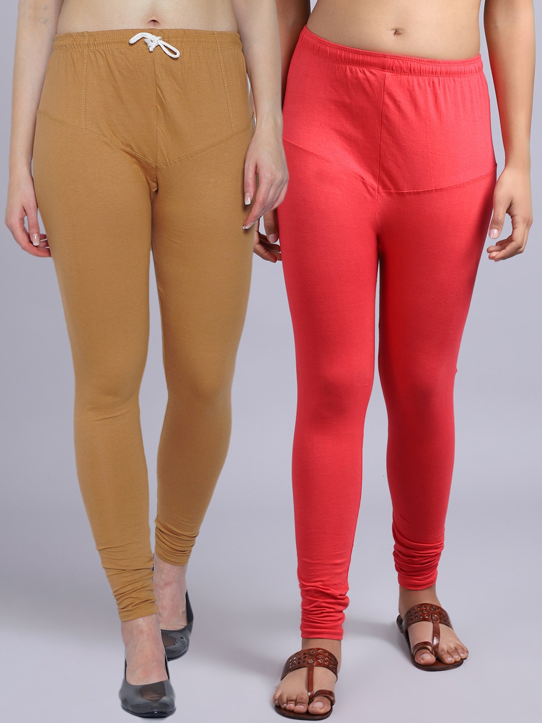 

Jinfo Women Pack of 2 Solid Churidar Length Leggings, Orange