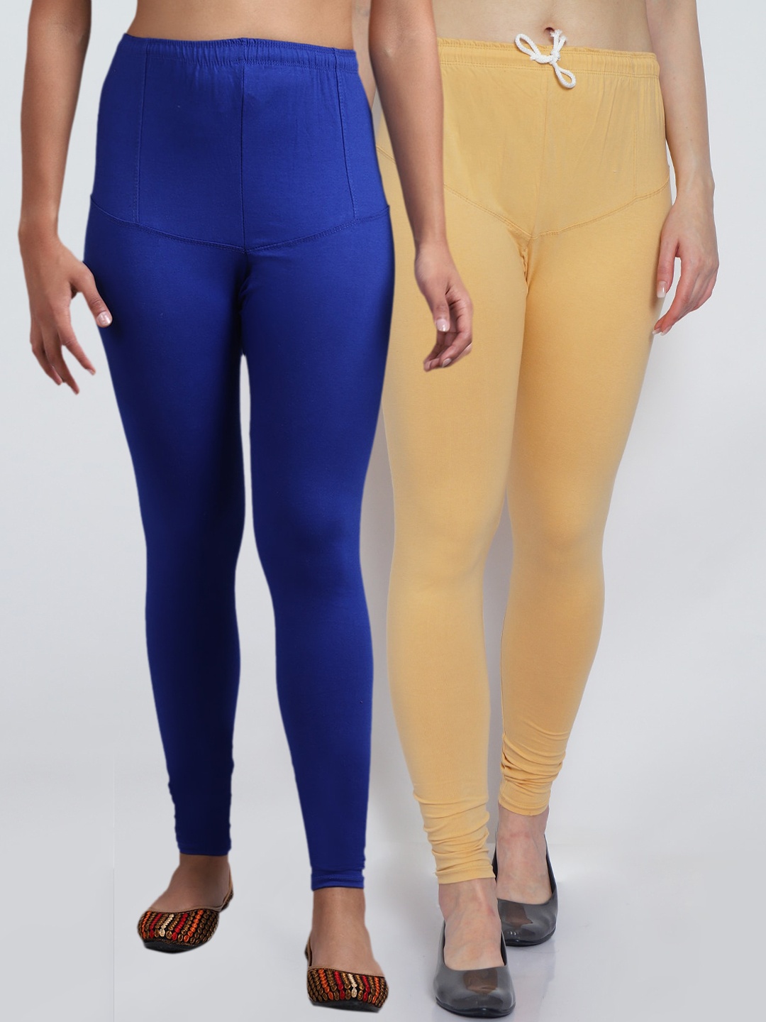 

Jinfo Women Pack Of 2 Blue & Beige Solid Ankle Length Leggings
