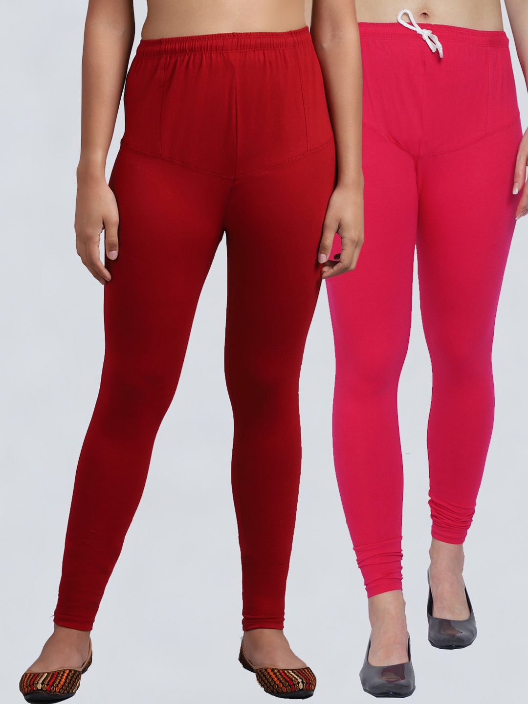 

Jinfo Women Pack Of 2 Solid Ankle-Length Leggings, Pink