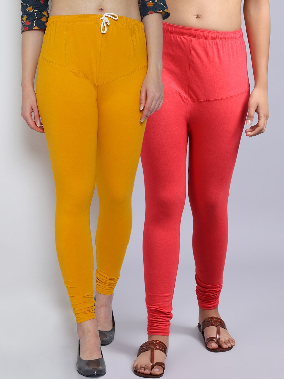 

Jinfo Women Solid Ankle-Length Leggings Pack Of 2, Yellow