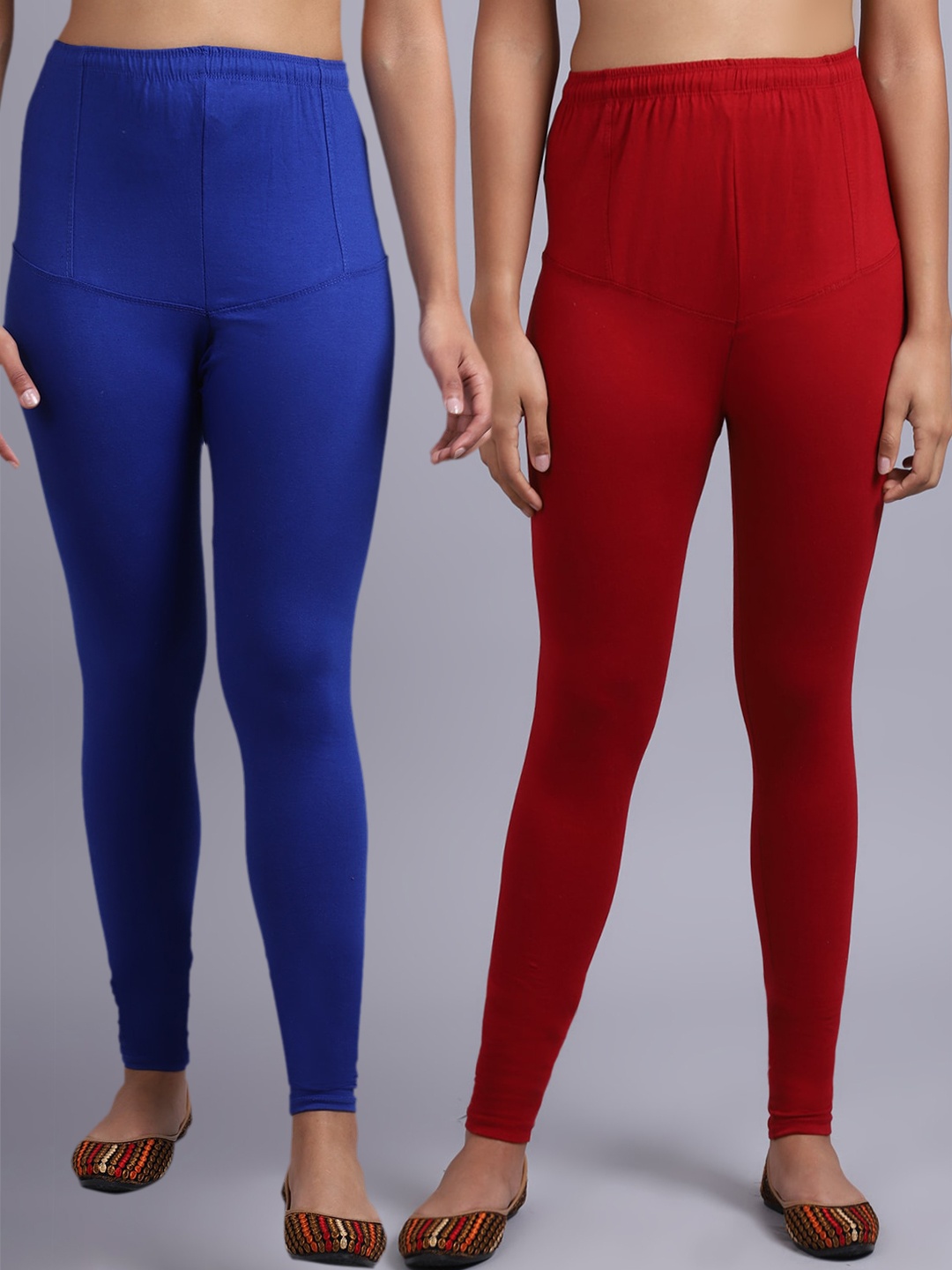 

Jinfo Women Pack Of 2 Solid Blue & Maroon Ankle-Length Leggings