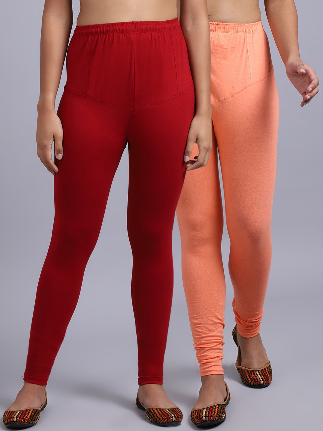 

Jinfo Women Pack Of 2 Solid Churidar Length Leggings, Maroon