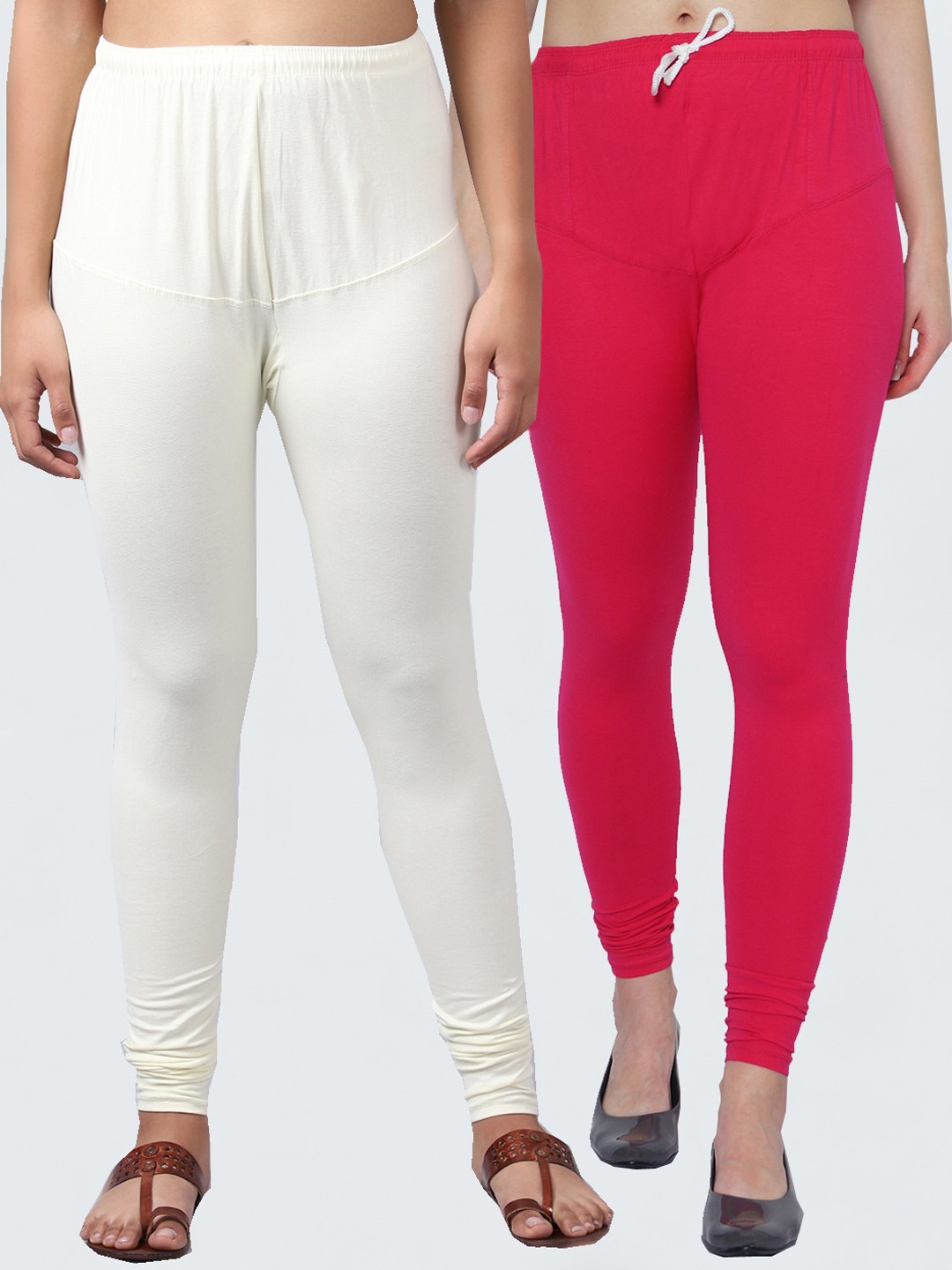 

Jinfo Women Pack Of 2 Solid Churidar Length Leggings, Pink