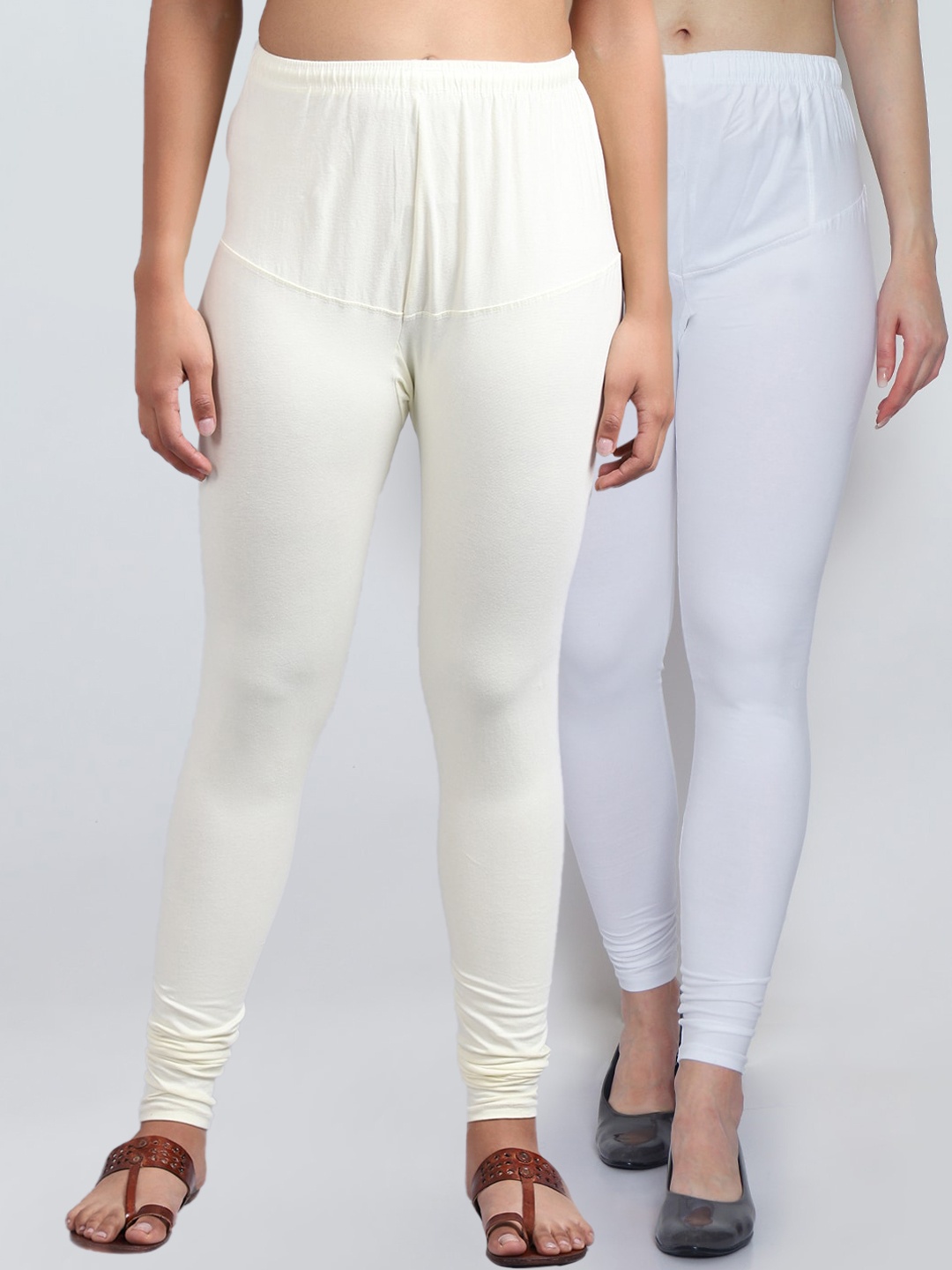 

Jinfo Women Pack Of 2 Solid Ankle-Length lycra Solid Belt legging, White