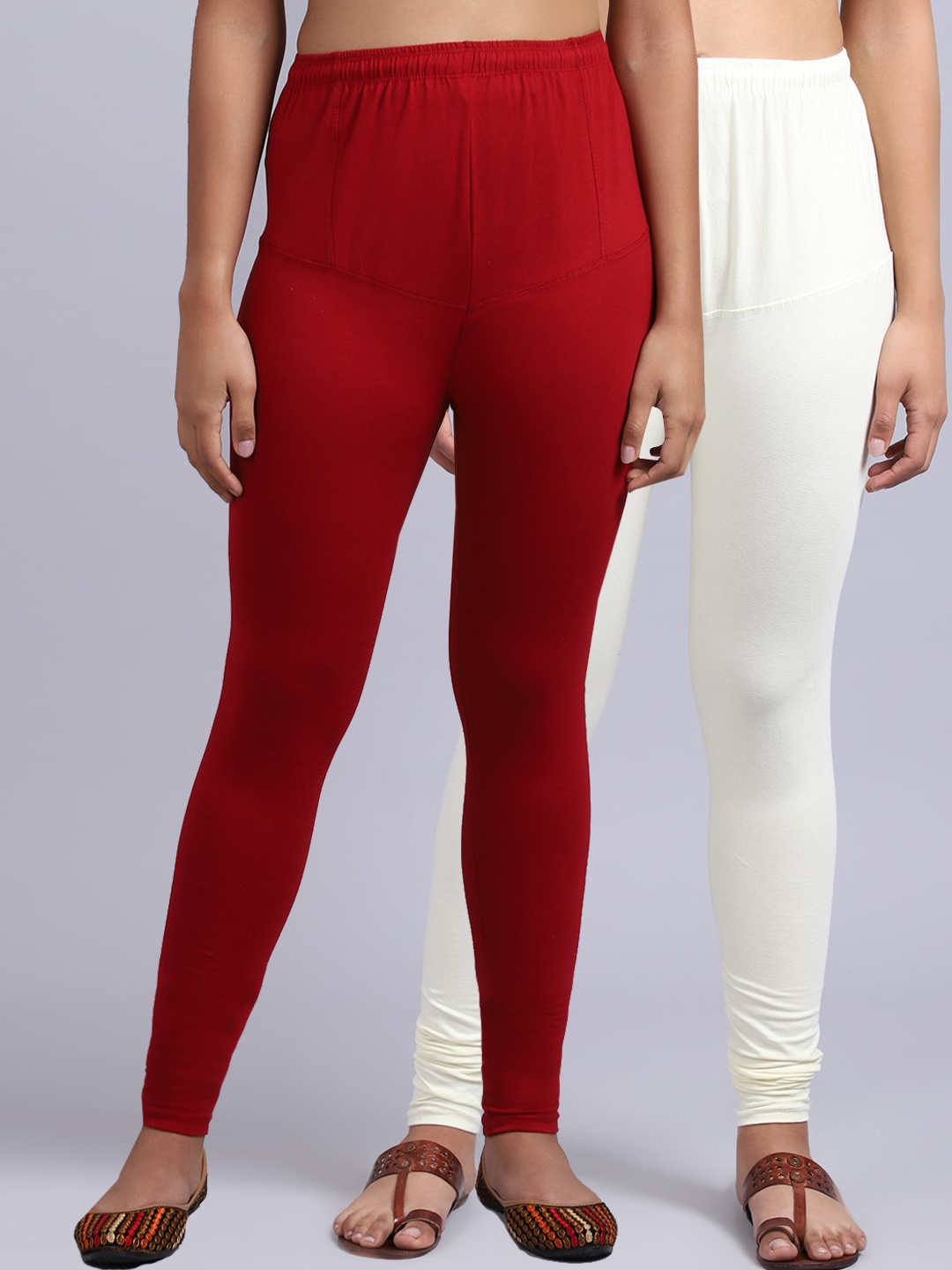 

Jinfo Women Pack Of 2 Solid Chudidar Length Leggings, Maroon