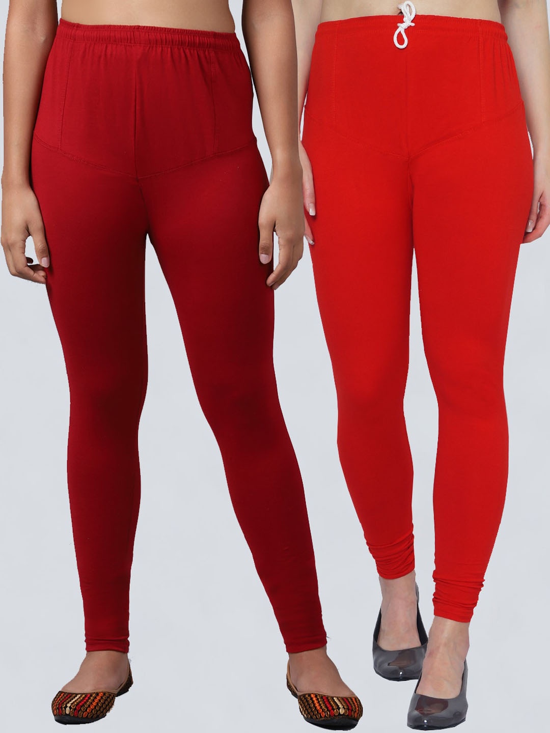 

Jinfo Women Pack of 2 Solid Churidar-Length Ankle-Length Leggings, Red