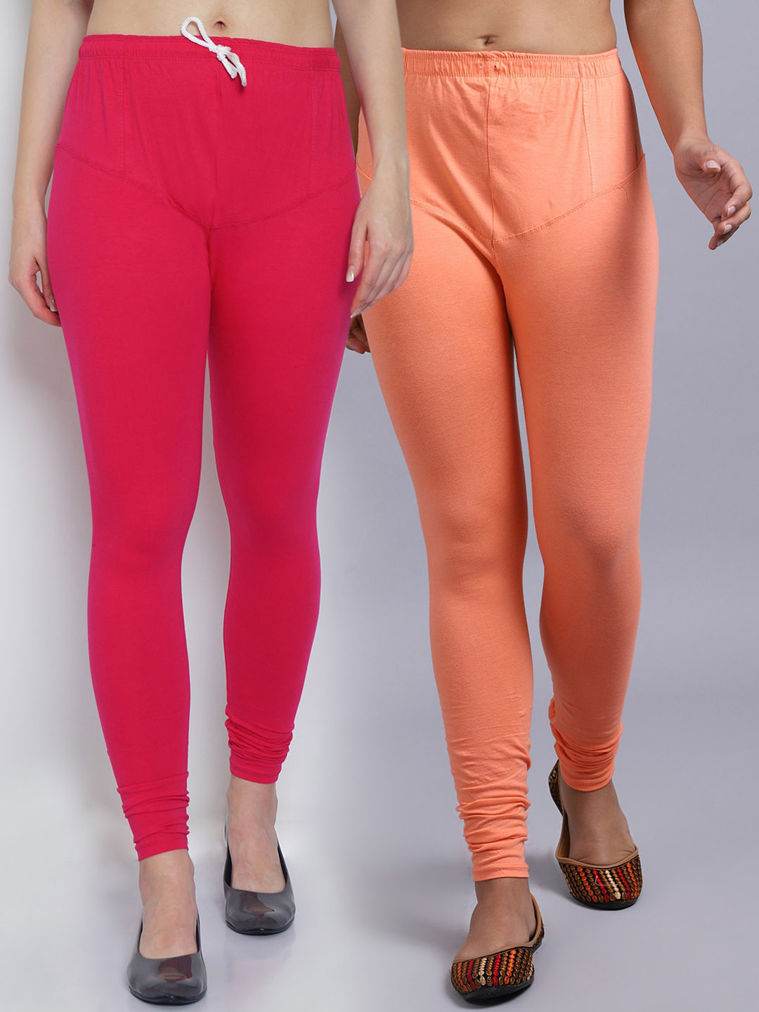

Jinfo Women Pack of 2 Solid Churidar Length Leggings, Pink