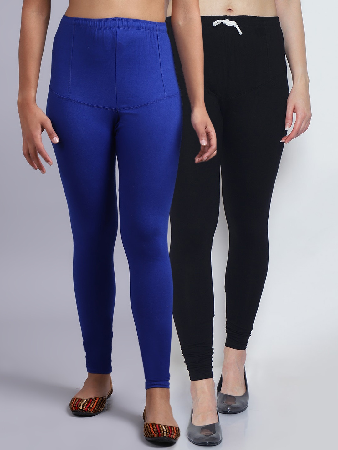 

Jinfo Women Pack of 2 Solid Churidar-Length Leggings, Black