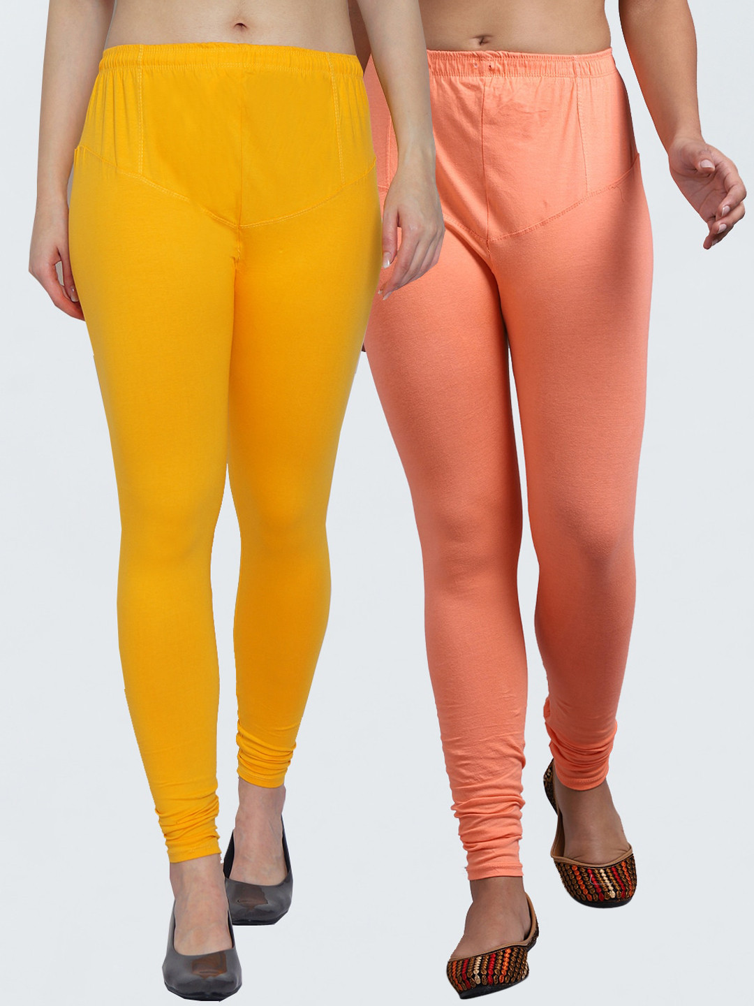 

Jinfo Women Pack Of 2 Solid Full-Length Leggings, Yellow