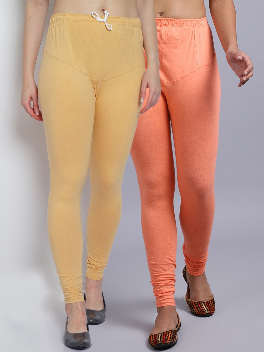

Jinfo Women Pack Of 2 Solid Ankle-Length Leggings, Nude