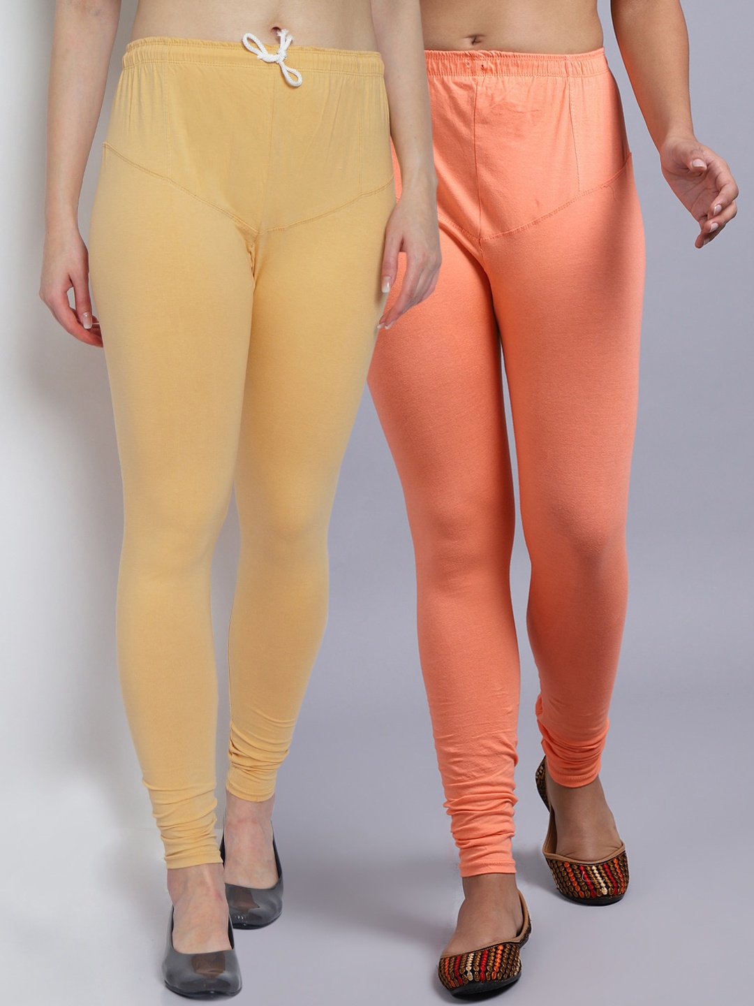 

Jinfo Women Pack of 2 Solid Churidar-Length Leggings, Beige