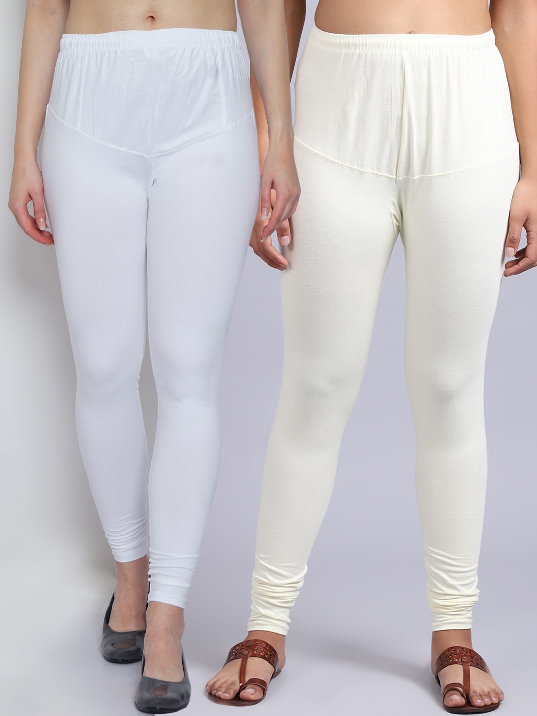 

Jinfo Women Pack Of 2 Solid Churidar Length Leggings, White