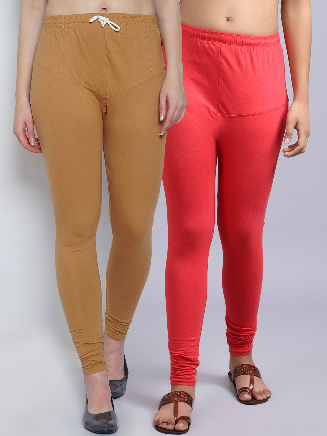

Jinfo Women Pack Of 2 Solid Cotton Ankle-Length Leggings, Red