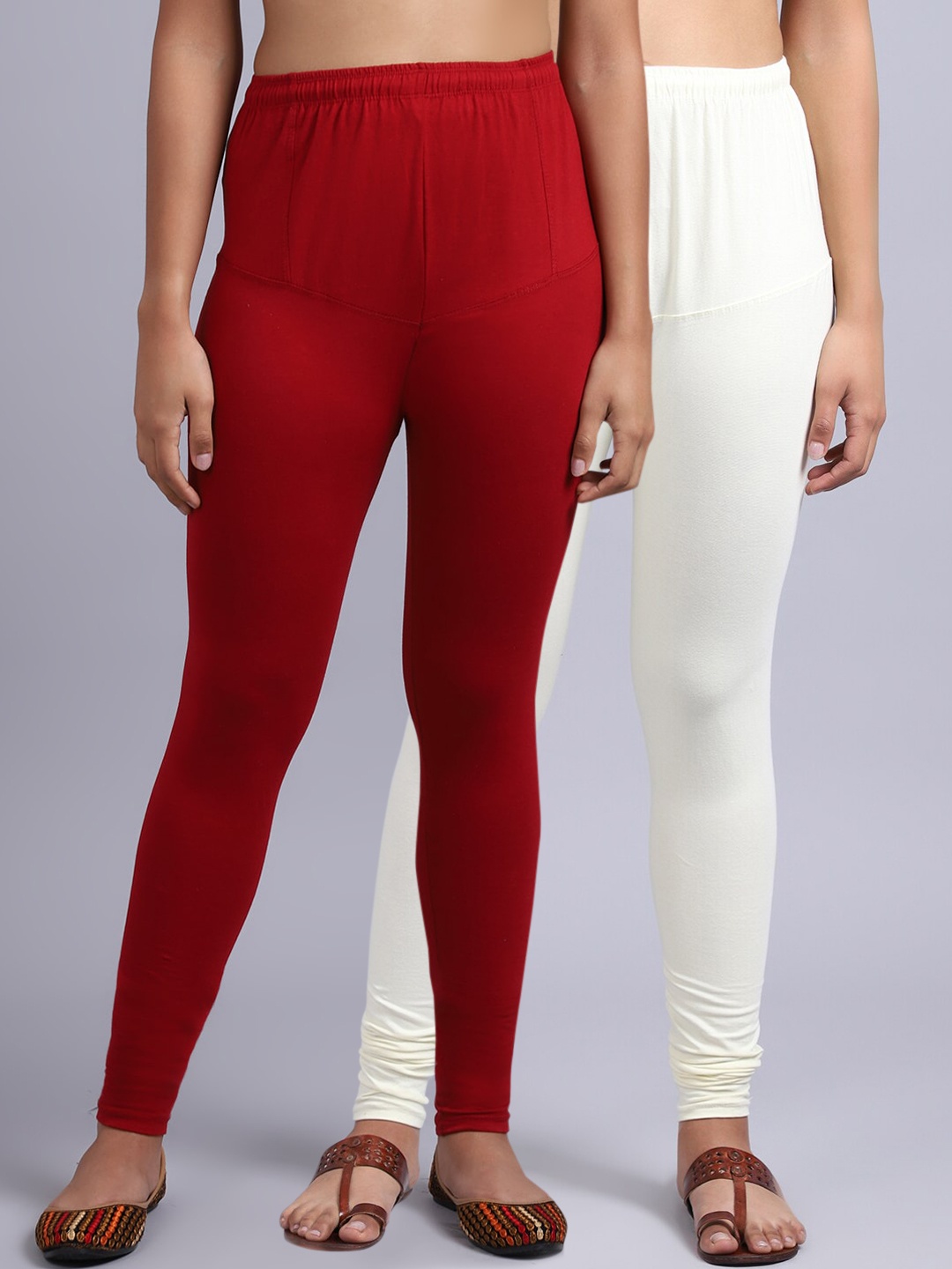 

Jinfo Women Pack Of 2 Solid Churidar-Length Leggings, Maroon