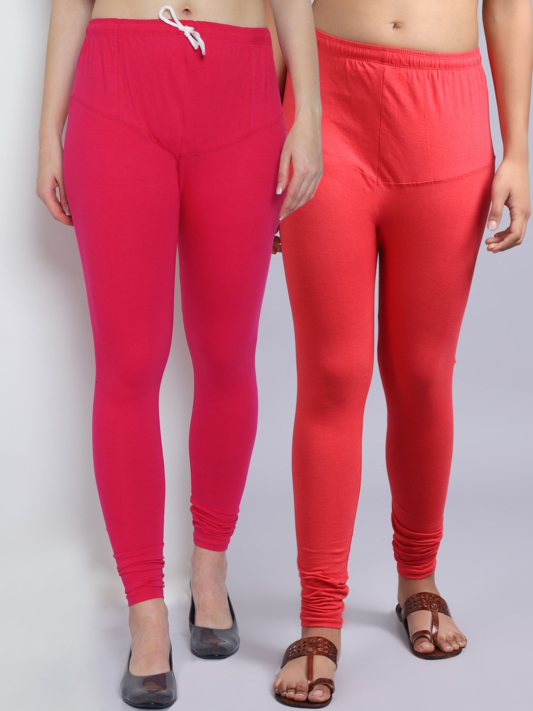 

Jinfo Women Pack Of 2 Solid Chudidar Length Leggings, Pink
