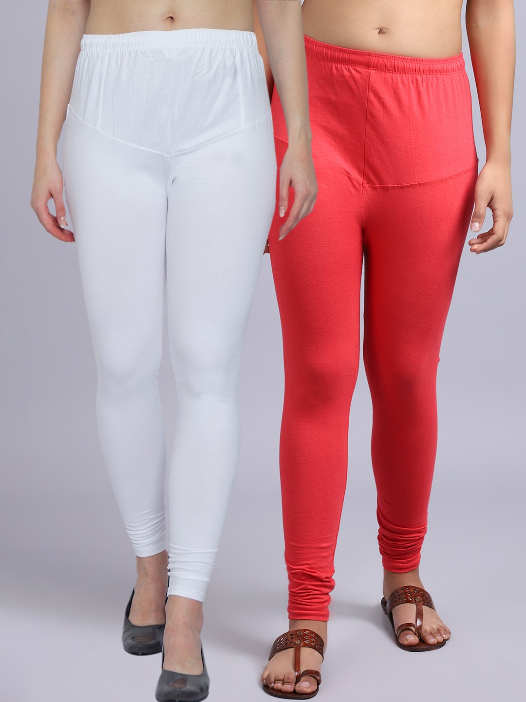 

Jinfo Women Pack of 2 Solid Churidar Length Leggings, White