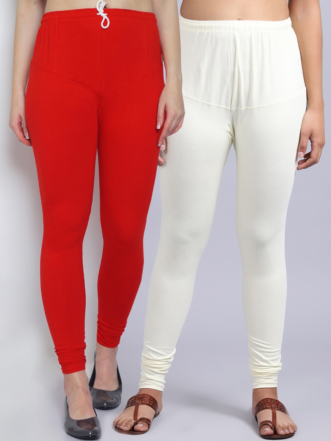 

Jinfo Women Pack Of 2 Solid Churidar Length Leggings, Red