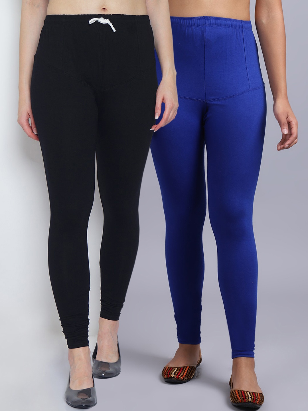 

Jinfo Women Pack Of 2 Solid Churidar-Length Leggings, Black