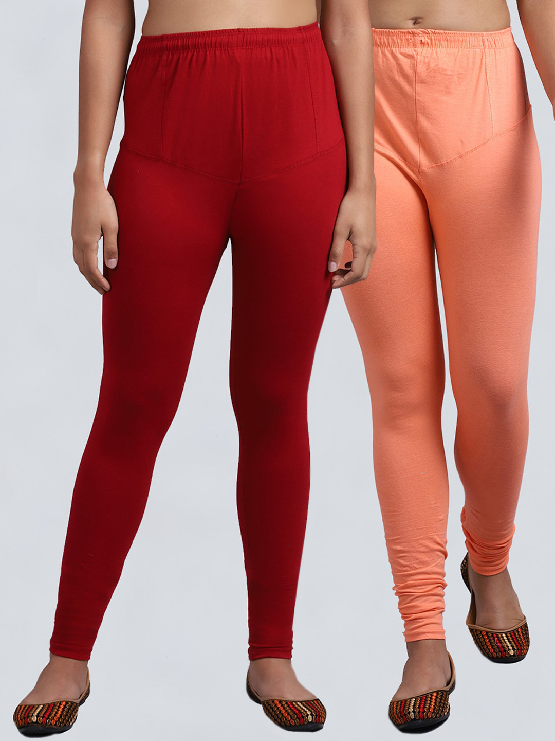 

Jinfo Women Pack Of 2 Solid Churidar-Length Leggings, Maroon