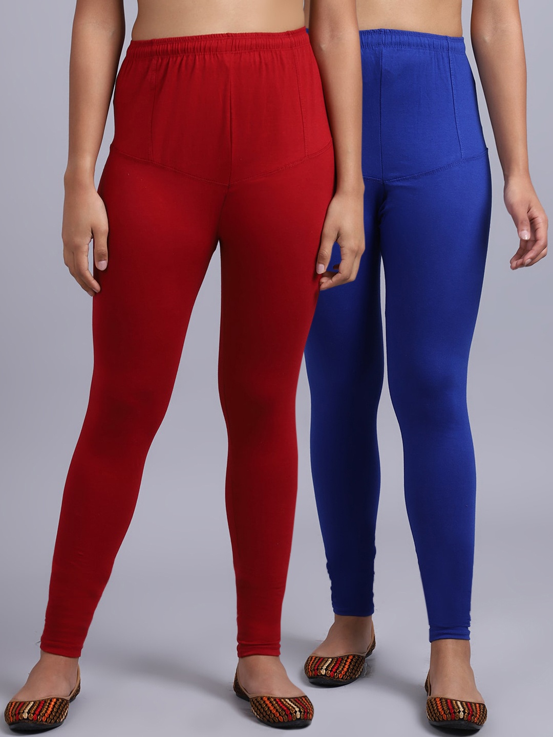 

Jinfo Women Pack Of 2 Red & Blue Solid Churidar Length Leggings