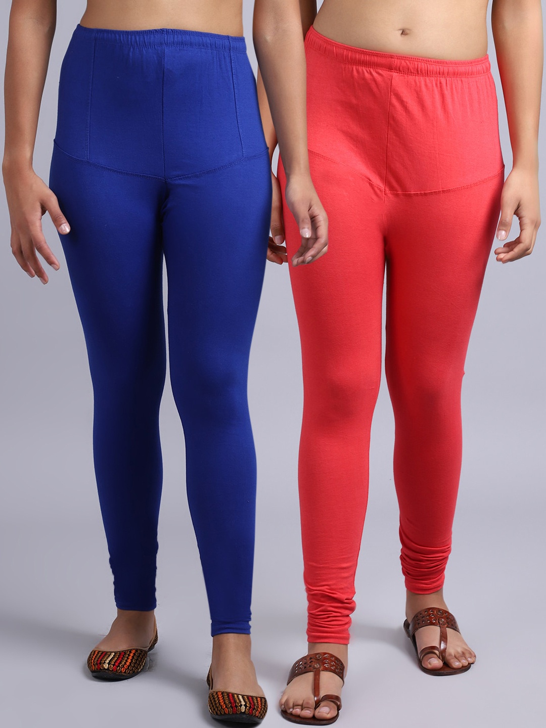 

Jinfo Women Pack Of 2 Solid Churidar-Length Leggings, Blue