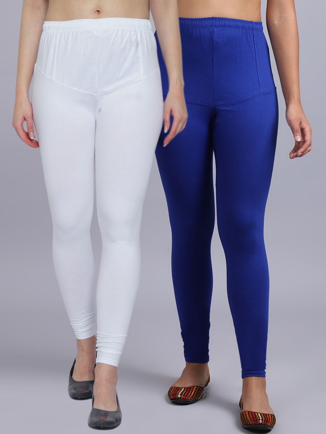 

Jinfo Women White & Blue Pack Of 2 Churidar Length Leggings