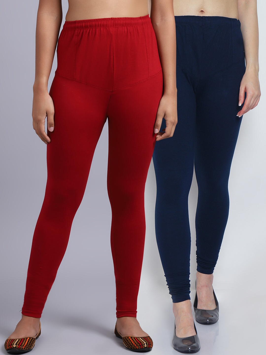 

Jinfo Women Pack Of 2 Navy Blue & Maroon Solid Churidar Length Leggings