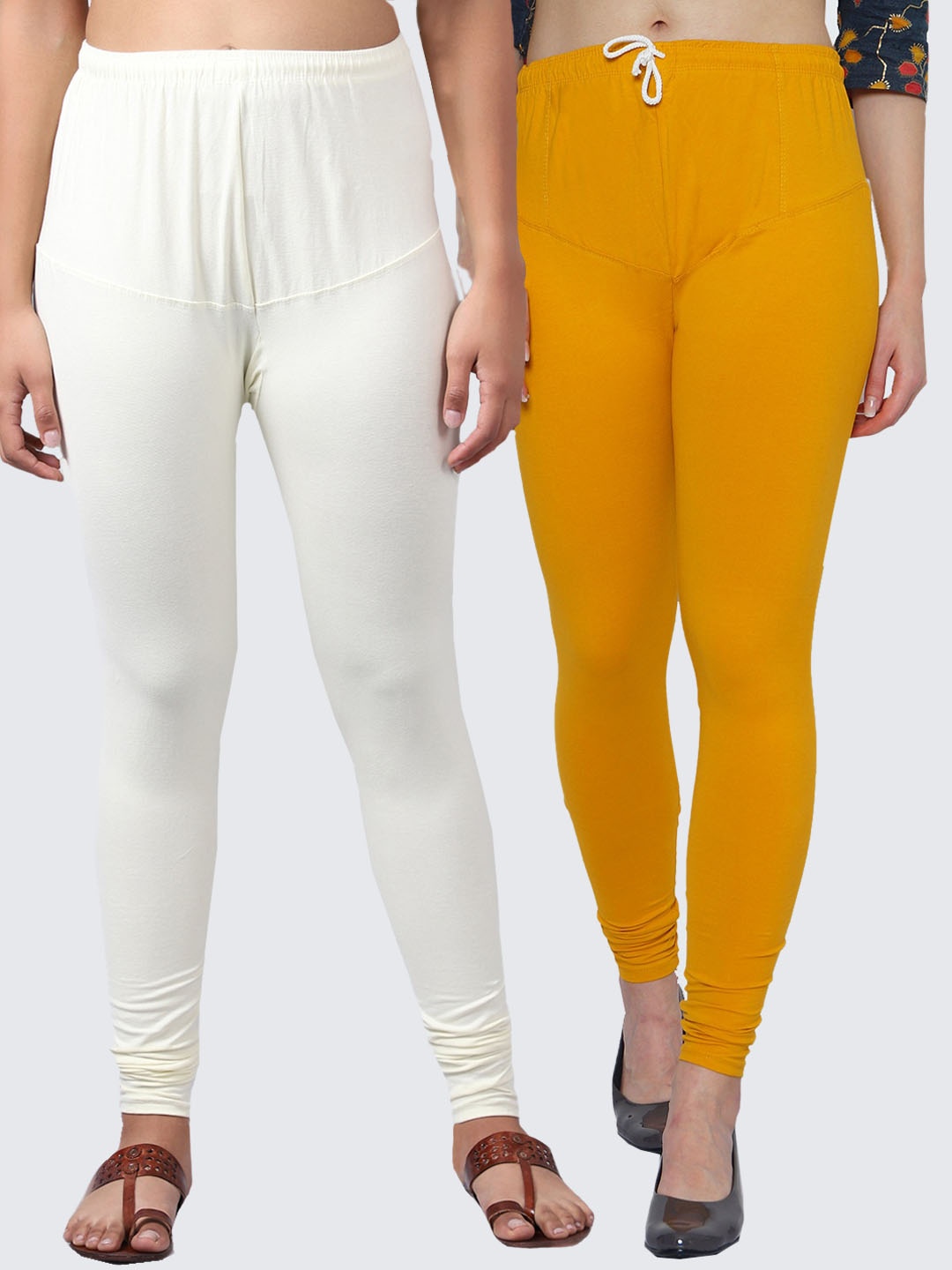 

Jinfo Women Pack Of 2 Solid Churidar Length Leggings, Yellow