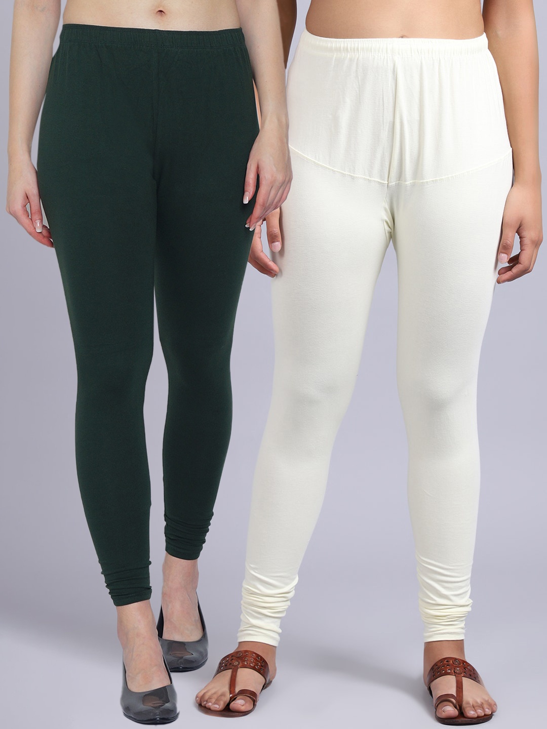 

Jinfo Women Pack Of 2 Solid Churidar-Length Leggings, Green